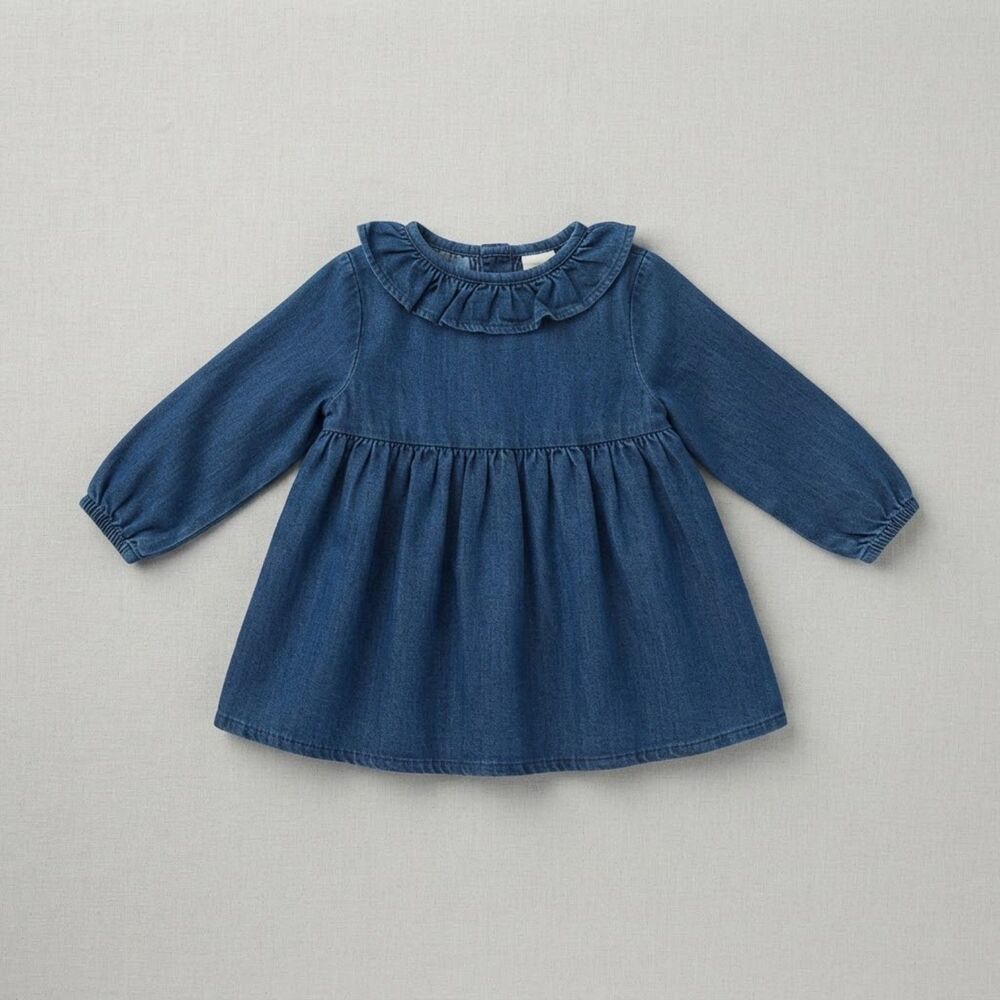 Toddler Girls First Impressions Denim Ruffle Blue Dress Size 18M NWT